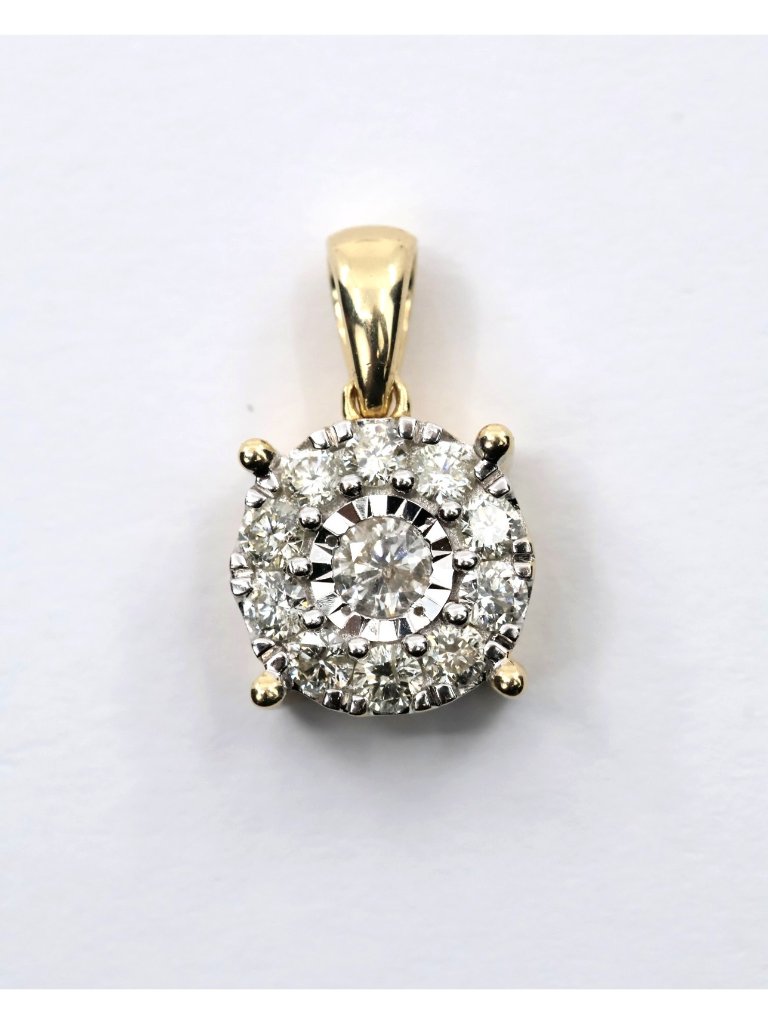 Unique 14k Karat Solid Yellow Gold Designer Round Shaped Diamond Charm Pendant